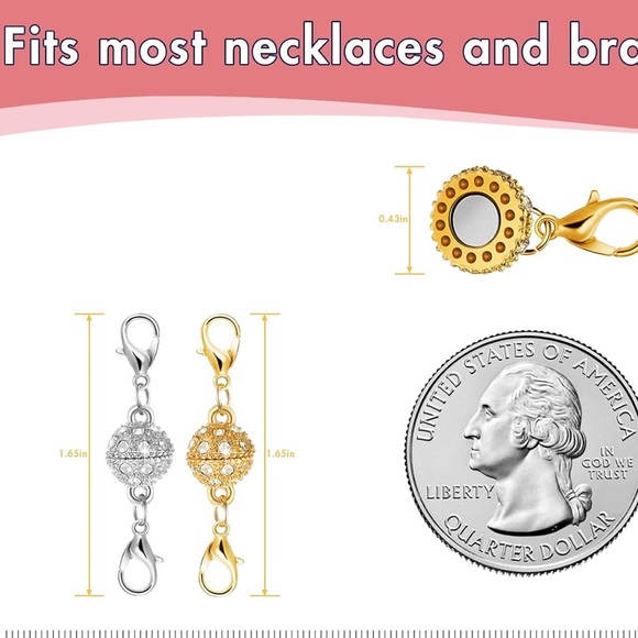 2 Magnetic Clasp For Easily Close/Open Necklace Or Bracelet.Gold color & Silver - Picture 13 of 13